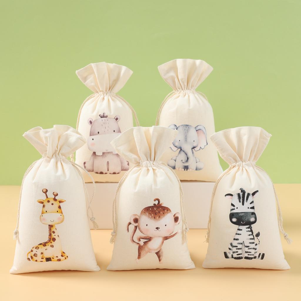 Large-size Jungle Animals Cotton Bag Happy 1st Birthday Party Decoration Kids Favors Gift Bag Jungle Safari Baby Shower Supplies