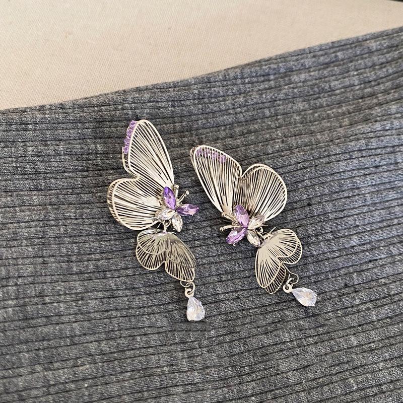 Mori Style Silver Needle Floral Glass Grape Tassel Earrings – Elegant High-End Design