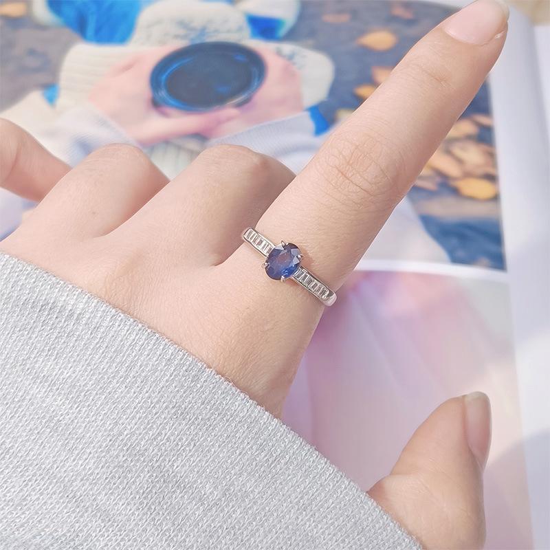 Natural Sapphire Ring Women'S S925 Sterling Silver Colored Jewelry Xiaohongshu Wechat Channels Earrings
