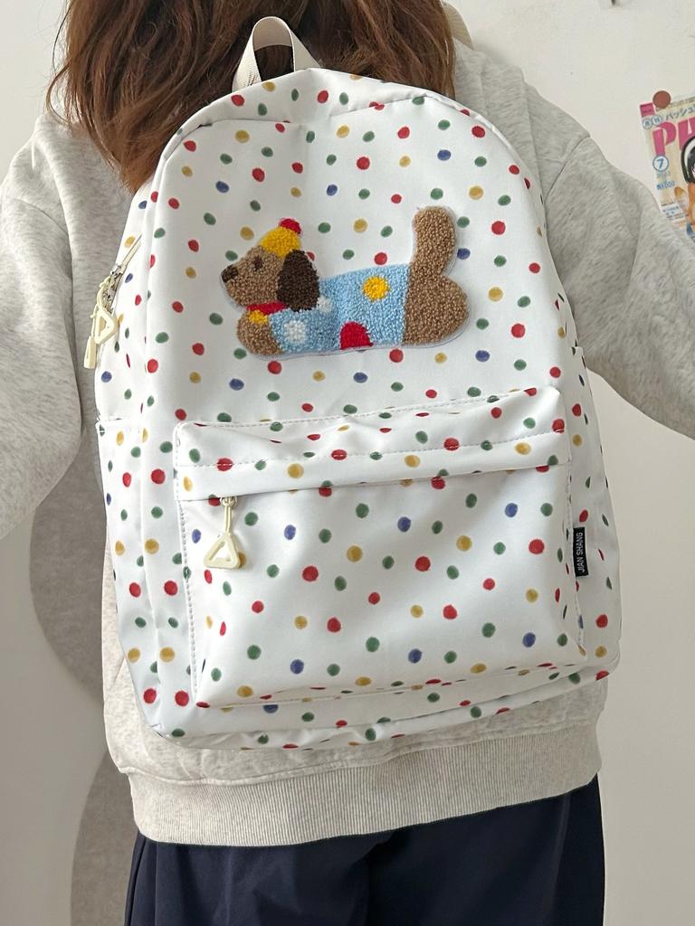 Schoolbag Korean Original Ins Cartoon Cute Dachshund Backpack Casual Polka Dot Student Schoolbag Large Capacity Backpack Female