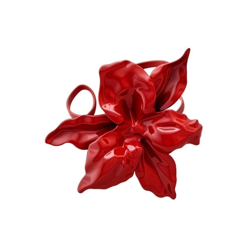 Metal Exaggerated Flower Bangle Large Flower Hand Ring Elegant Flower Bracelet  Daily красный
