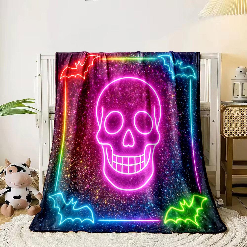 Neon Skull and Bats Design print blanket soft and cozy perfect for the living room bed sofa or a nap,gift