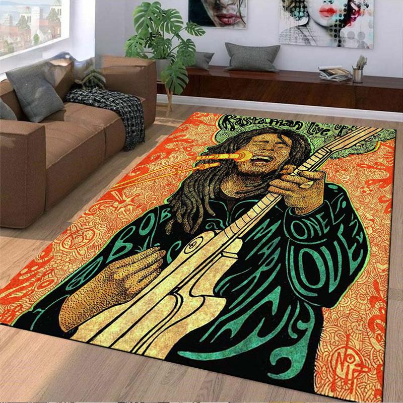 Vibrant Rasta Music Rug with Love and Life Suitable for use as an anti-slip game mat for living room and bedroom sofas