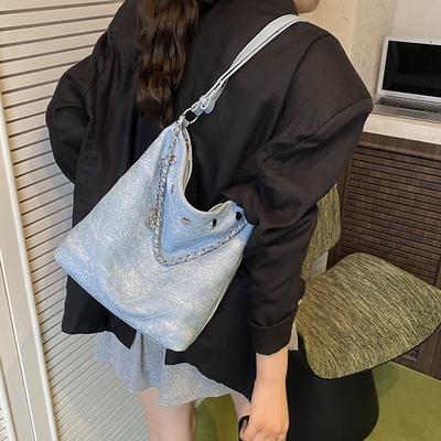 Large Capacity Denim Bag New Women's Bucket Bag Commuter Shoulder Bag Fashion Chain Handbag