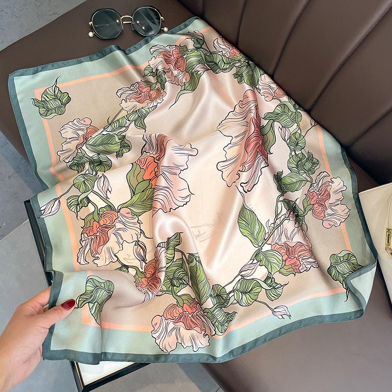 Chinese style vintage countryside pink rose 70 square scarf silk scarf women s neck neck scarf headband bundle 70*70cm