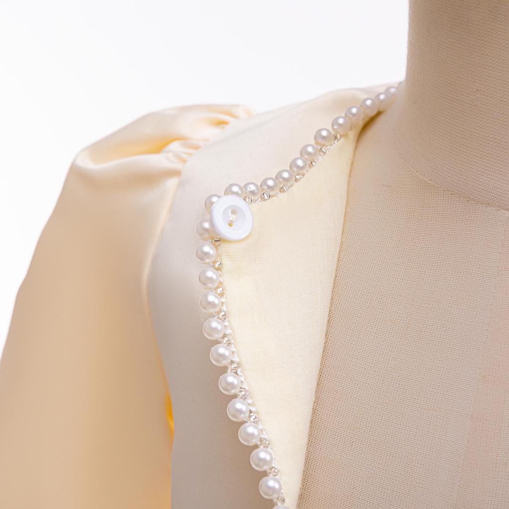 Girl's Red Pearl Long-Sleeve Evening Dress with Accessories, Including One-Button Shawl, Short Jacket Cape, and Sleeveless Vest.