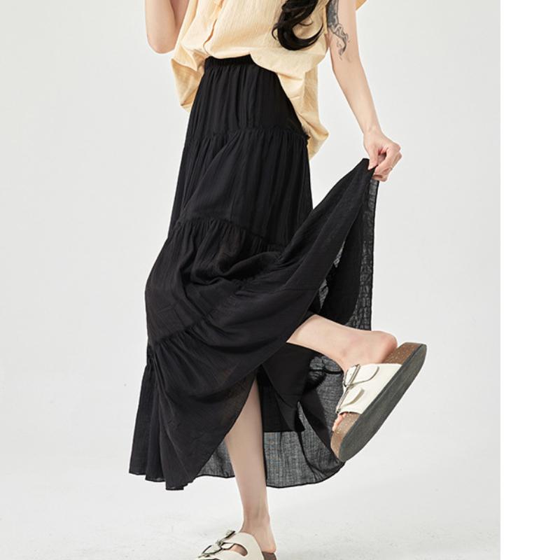 

Белая юбка для женщин, новый стиль, весна и осень, с высокой талией, прилегающая, ниспадающая юбка-зонт, А-силуэта, плиссированная юбка, пышная юбка-торт XL чёрный