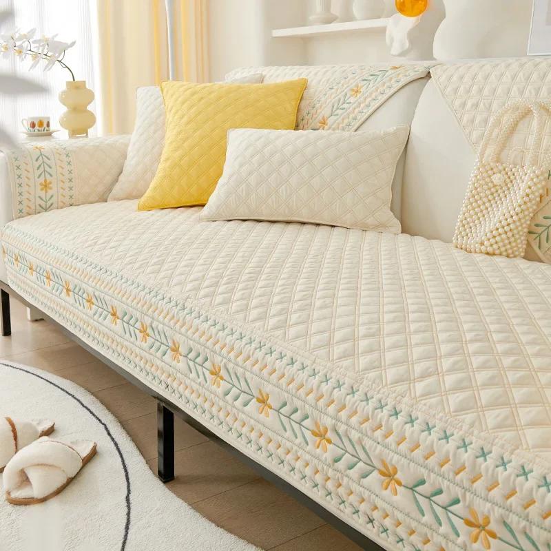 Soft Wash Cotton Sofa Cover Luxury Style Sofas Cushion for Living Room Four Seasons Universal Combination Embroidery Couch Towel