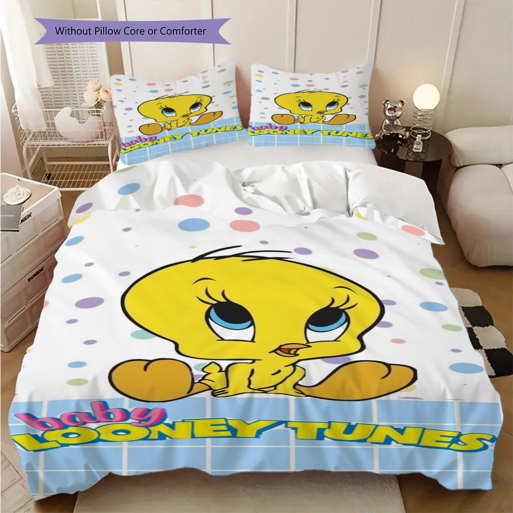 Tweety Bird Pink Bow Pink Background Threepiece Set 1 Duvet Cover 2 Pillowcase Without Core Bedding Set Duvet Cover And Pillowcase