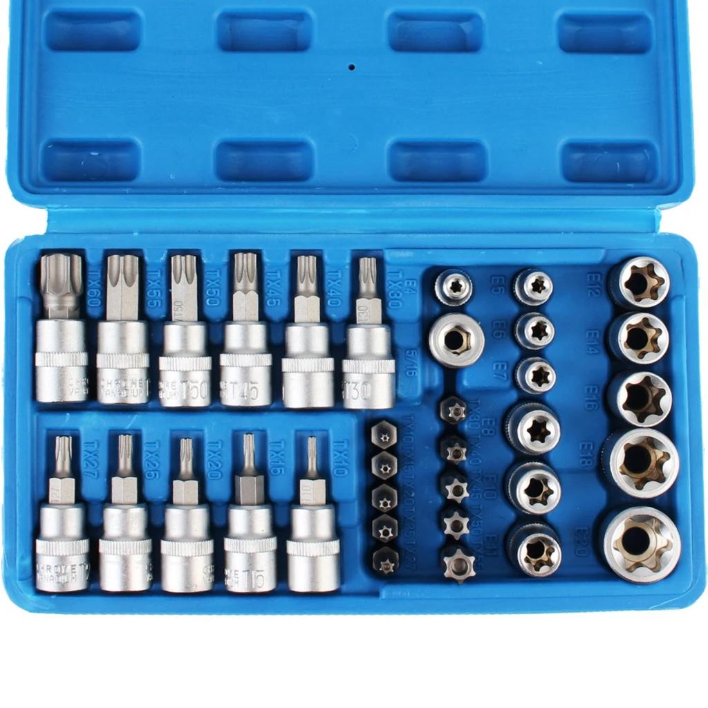 Car Repair Hand Tools 34Pcs/set Professional Torx Star Socket Hexagon Wrench Set Chrome Vanadium steel Pressure Batch Sleeve Set