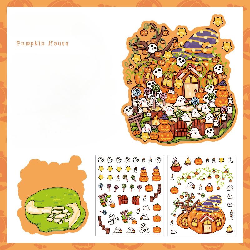 Halloween 3D Diorama Stickers Miniature Cute Cartoon Scene Creators for Kids Landscape Stickers Room Lay Out Craft Decals