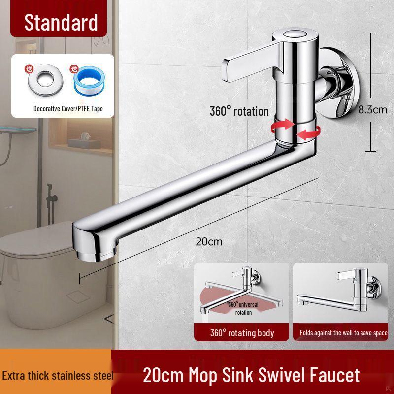 Wall-Mounted Rotating Mop Sink Faucet with Anti-Splash Extension