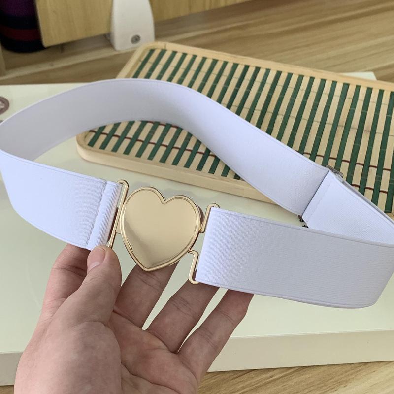 4CM Women's Elastic Waist Heart Pattern Leather Belt for Dress and Jeans