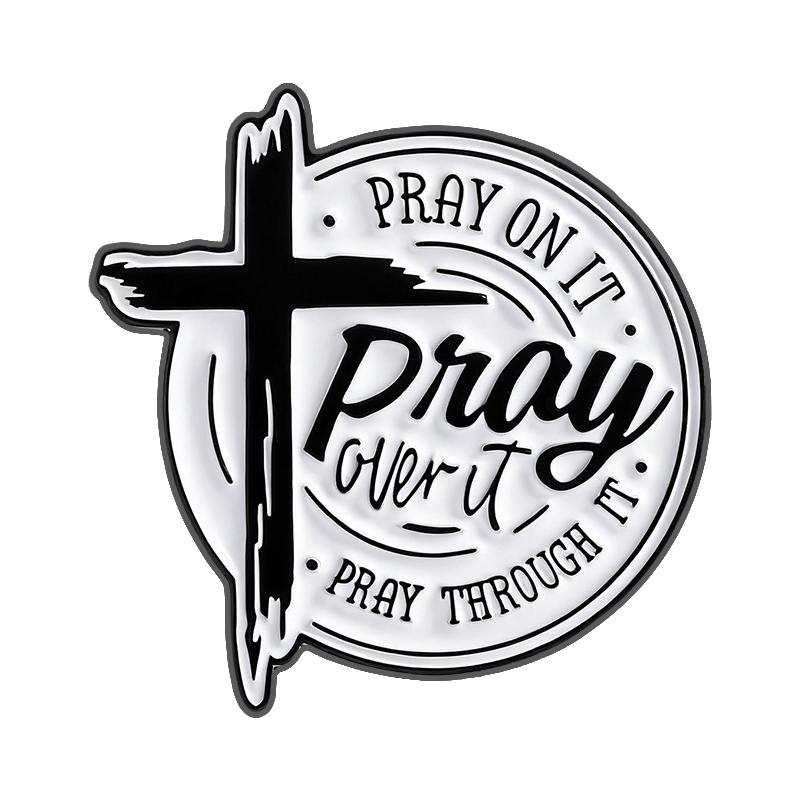 Catholic Saint Cross Medal Enamel Pins Jesus Christ Is Lord God Virgin Mary Latin Prayer Brooches Lapel Badge Jewelry Gifts