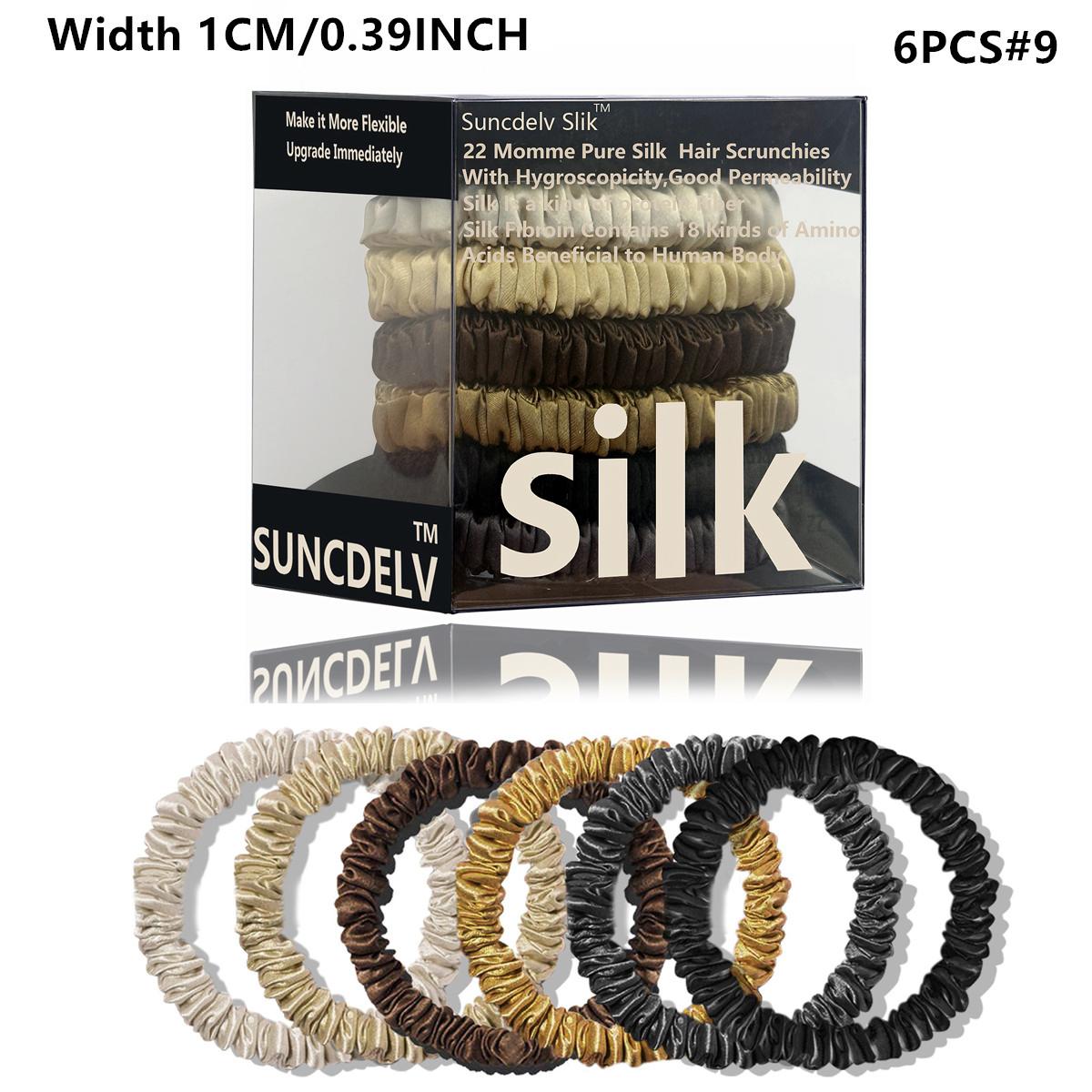

100% Шелковые резинки для волос Шелковые резинки для волос Повязки для волос Тонкие резинки для хвоста Аксессуары для ухода за волосами 6 шт. в коробке Противоскользящие Уход за волосами