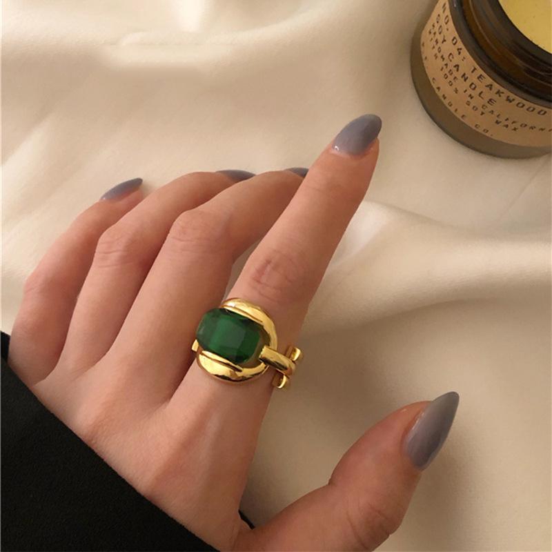 French Vintage Red Oval Women's 925 Silver-Plated Adjustable Ring - Korean Style Influencer Chic