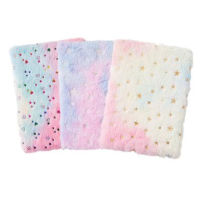 A5 Notebook Cute Plush Fluffy Covered Diary Notepad Gradient Colored Softcover for Girls Embroidery