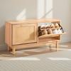 Entryway Shoe Bench, 1000 x 300 x 530 mm Rattan-Like Shoes Bench with 2 Flip Drawers, 300lbs Shoe Storage Rack with 4 Compartments and 2 Rattan Doors,