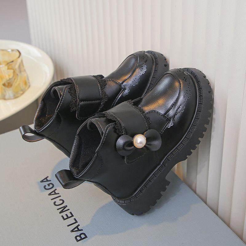 Children's Fashionable Ankle Boots for Autumn and Winter, Sweet Fleece Soft-soled Leather Boots for Girls