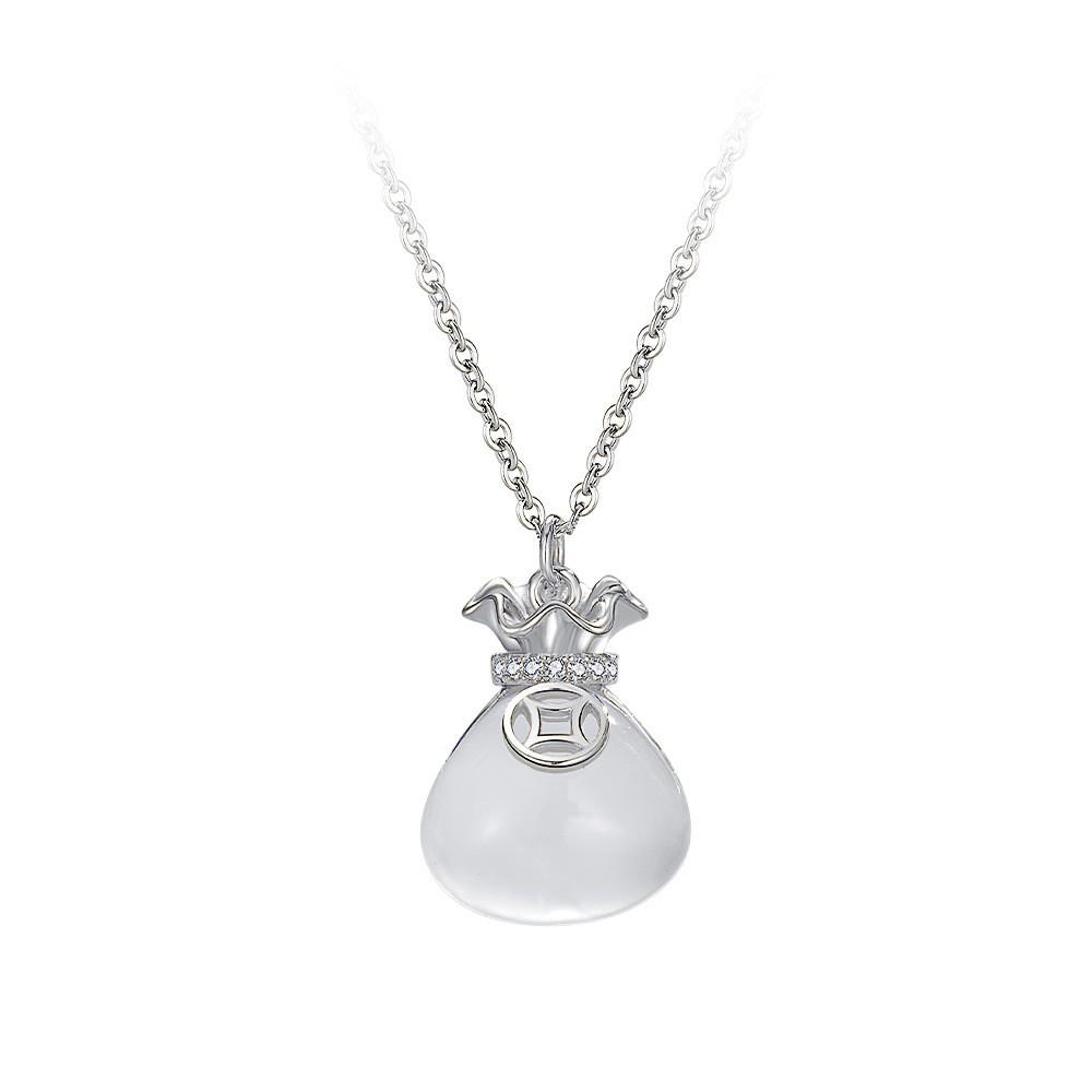 S925 Sterling Silver Chalcedony Necklace - Lucky Bag Design, Fashionable Clavicle Chain, Women's Versatile Chinese Style Holiday Gift