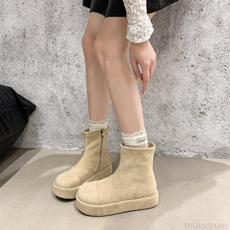 Fashion Platform Thick Bottom Women Ankle Boots Autumn Winter Women's Shoes Female Round Toe Height Increase Short Booties Botas Mujer