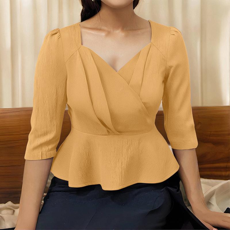 

ZANZEA Женская летняя блузка с повседневным коротким рукавом и дизайном на талии L оранжевый