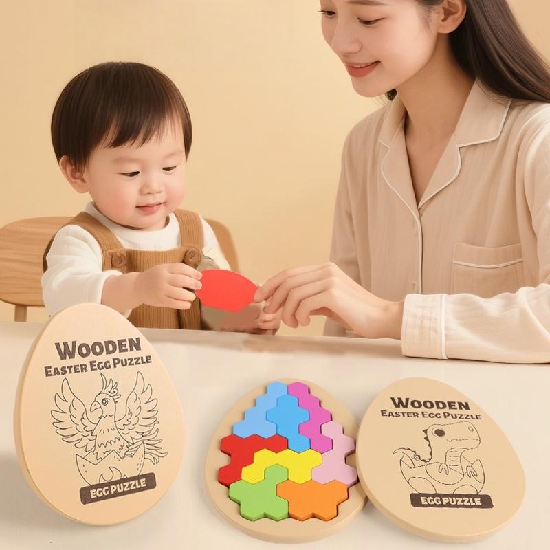 Holz Dinosaurier Ei Puzzle Buntes Ei Tangram Puzzle Frühe Bildung Farberkennung Übung Kinder Hand-Auge-Koordination Spielzeug