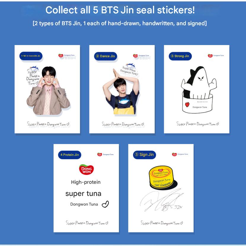 BTS Jin x Dongwon Tuna Light Standard 85g 4pcs + 2 Seal Stickers (Limited Edition Collaboration)
