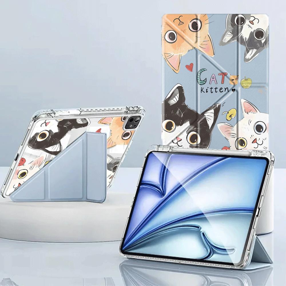 Cartoon Cute Cat Tablet Case For iPad Air 4 5 M3 M2 1 2 M4 11inch Pro 11th 10th 9th 8th 7th 12.9inch Mini 6 7 Pro 2025 Y-Fold