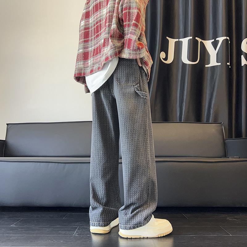 JYL Men's Starry Jeans Spring Autumn Trendy High-Street Loose Wide-Leg Denim Pants