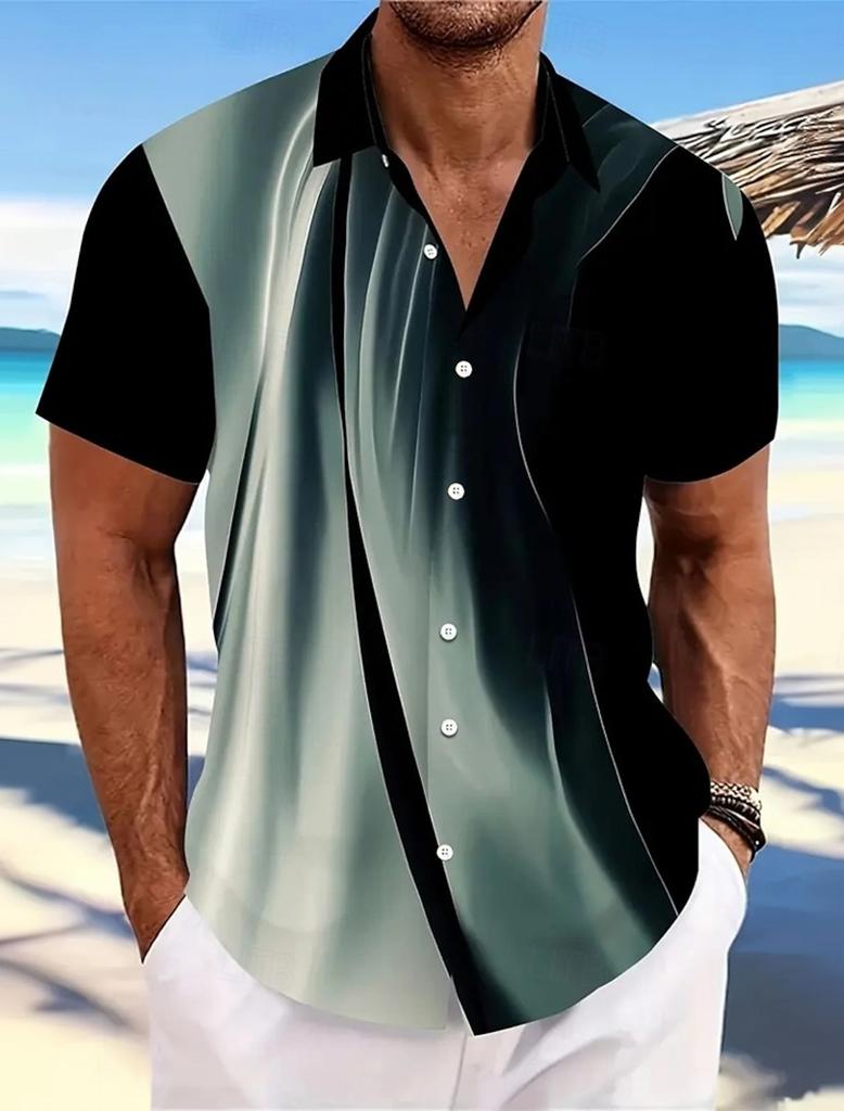 Men's Geometric Line Abstract Art Shirt Summer Shirt Button Up Shirt Short Sleeve Fashion Summer 3D Print Casual Shirt