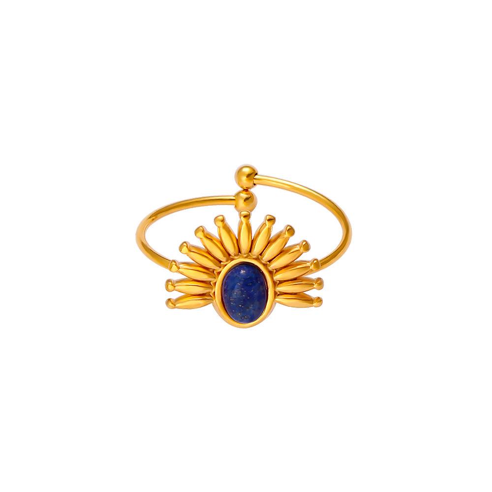 Retro Stainless Steel Open Ring with Inlaid Turquoise - European  American Style
