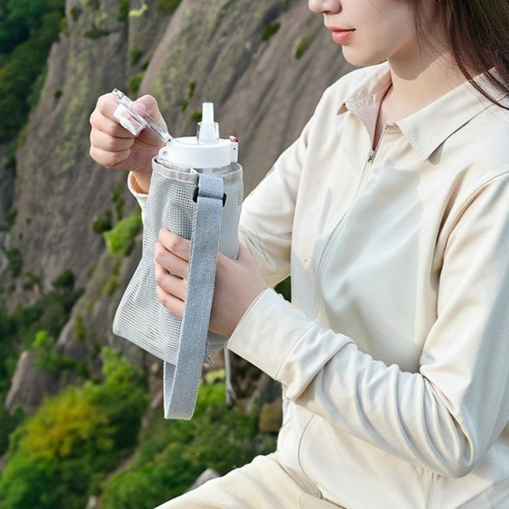Adjustable Shoulder Strap Water Bottle Bag Double-layer Large Capacity Cup Sleeve Pouch Portable Visible Mesh Water Cup Bag