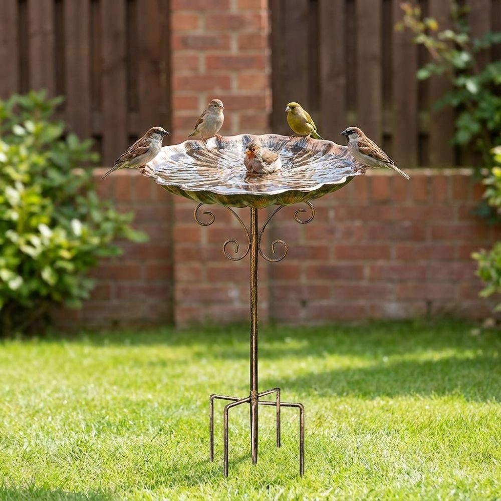 Metal Bowl Iron Bird Bath Feeder Retro Standing Bird Bath Bird Watching Freestanding Birdbath Yard