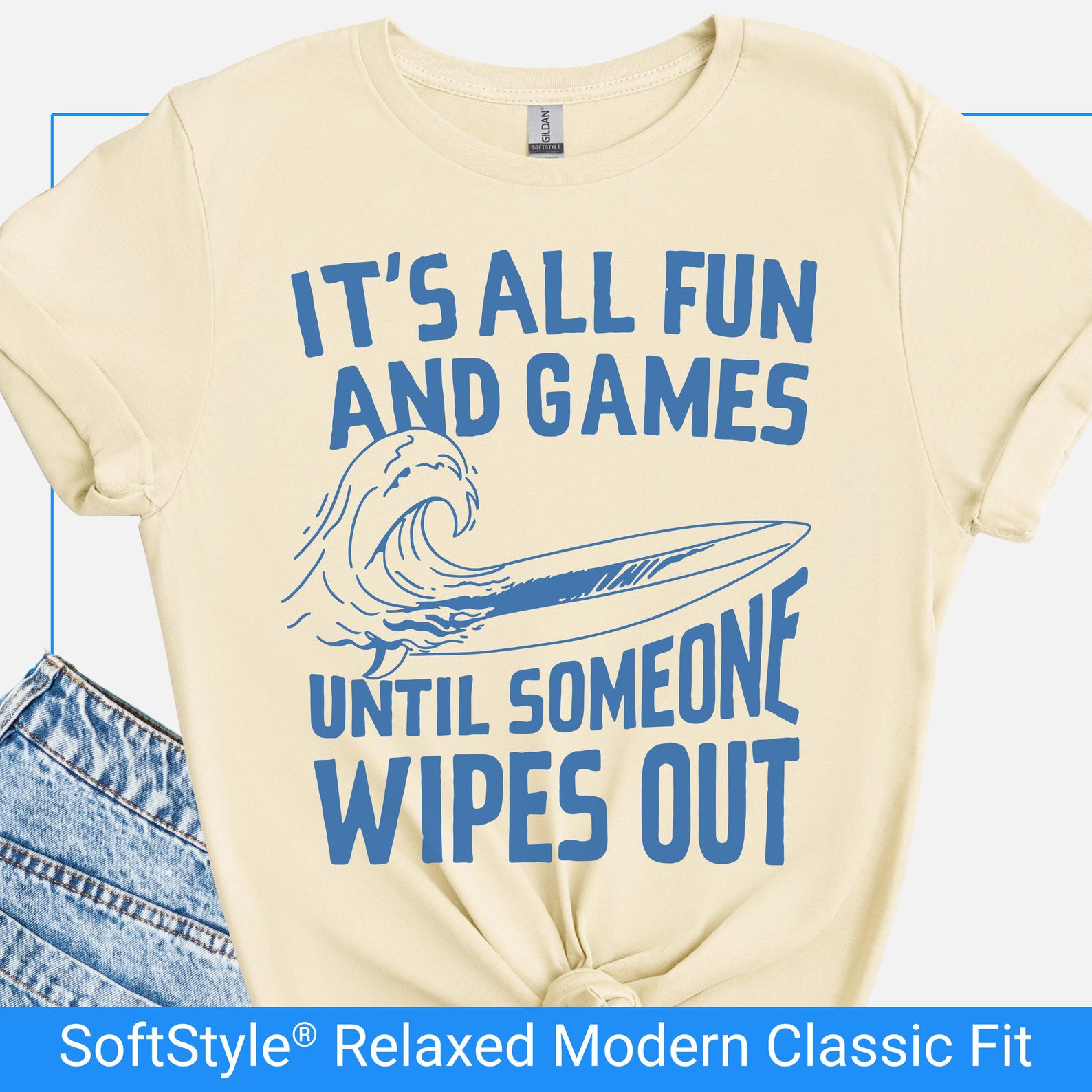 Funny Surfer Shirt, All Fun And Games Wipeout Surfershirt, Surfer Aesthetic T Shirt, Surfer Vibe Tee, Surfer Gift Shirt, Surfer Beach Shirt M