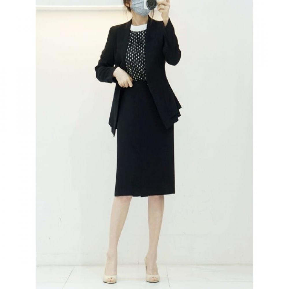 Style Latte Women No Collar Jacket H Line Skirt Set