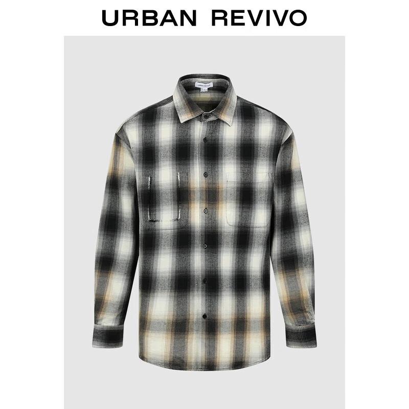 Men s Retro Plaid Loose Fit Long Sleeve Shirt S