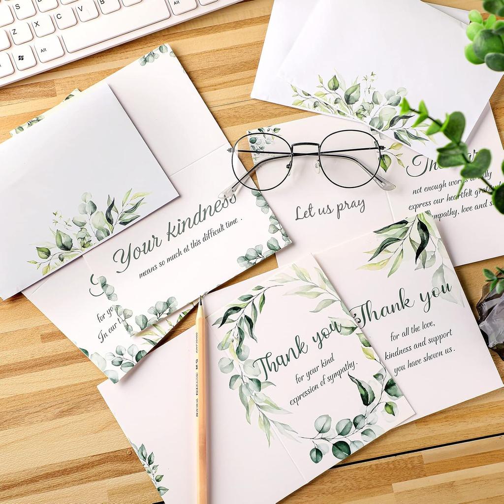 Jetec 100 Pack Funeral Thank You Cards with Envelopes Stickers Bulk Greeting Watercolor Cards for Family Loved Ones Wishes Holiday Celebration