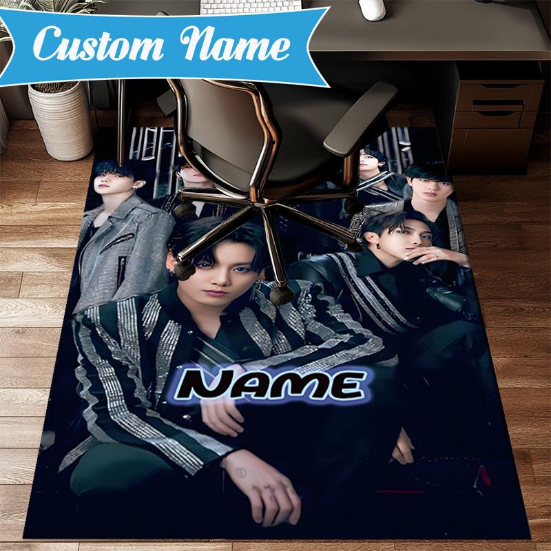 Custom Name K-pop Fashion Rug for Living Room, Game Rooms, Office, Bedroom, Floor Mat Playful Design, fan gifts Christmas decor