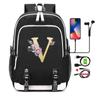26 English Letters Black Backpack Cosplay Canvas Rucksack Children Kids Schoolbag Travel Bag Back To School Bookbag