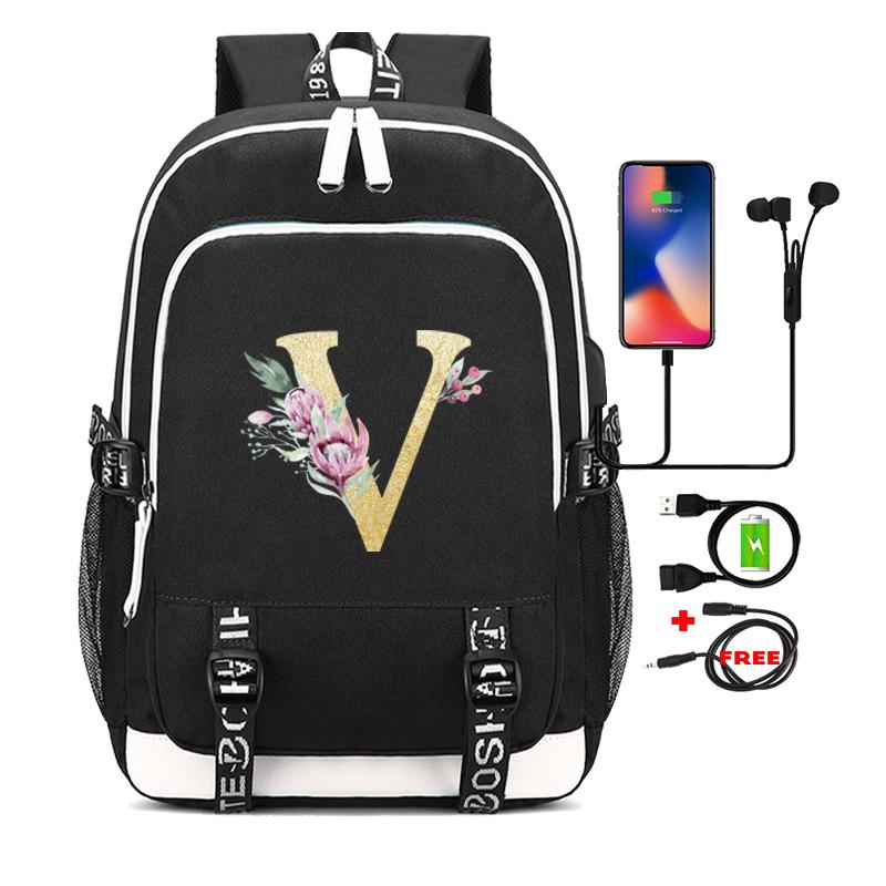 26 English Letters Black Backpack Cosplay Canvas Rucksack Children Kids Schoolbag Travel Bag Back To School Bookbag