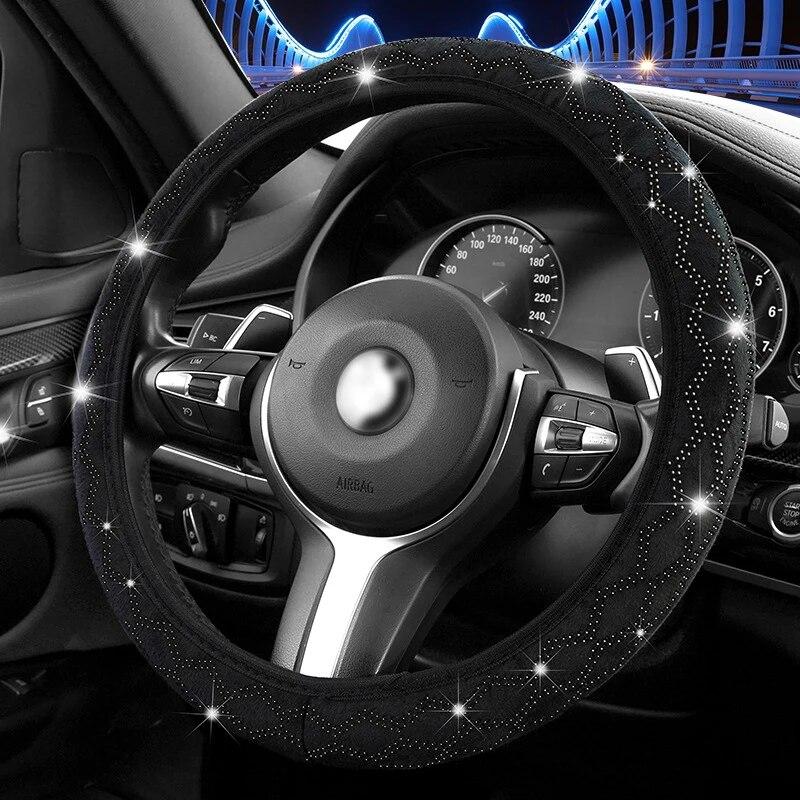 Car Auto Steering Wheel Cover Crystal Sparkle Diamond Anti-slip Protector