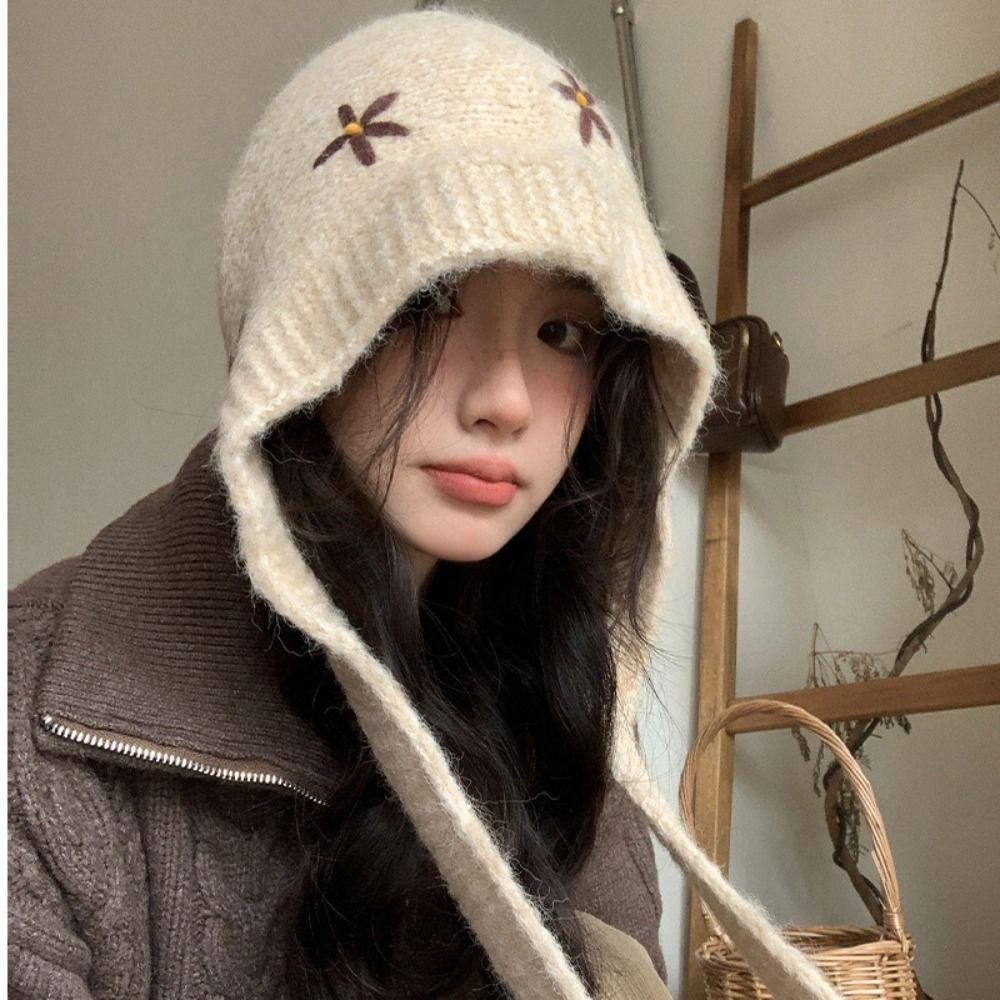 Pullover Hat Ear Protection Hat Beanie Knitted Hat Fashion Flower Balaclava Hat Winter/Autumn