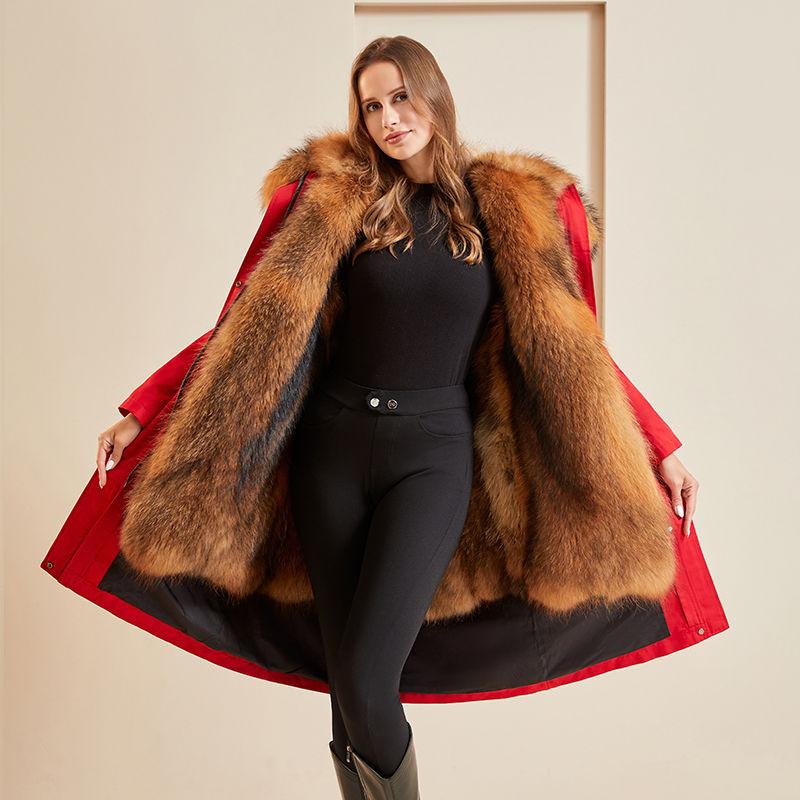 Зимняя искусственная лисья меховая парка женская съемная внутренняя искусственная лисья шуба длинная с капюшоном парка M