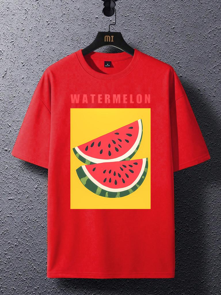 Summer Watermelon Fruits Printing T Shirt Mens Oversize AllMatch Tops Trendy ONeck Short Sleeve Cotton Casual Streetwear