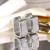 Pave Set Sparkling Huggie Hoop Earrings for Women Elegant Square Shaped Silver Tone Earrings Fashion Daily Party Jewelry