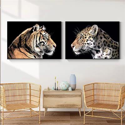 Tiger Leopard Lion Head Animals Canvas Wall Black and White Art In The Dark Pop Cool Art Modern Painting Home Pictures Decoration Posters Prints