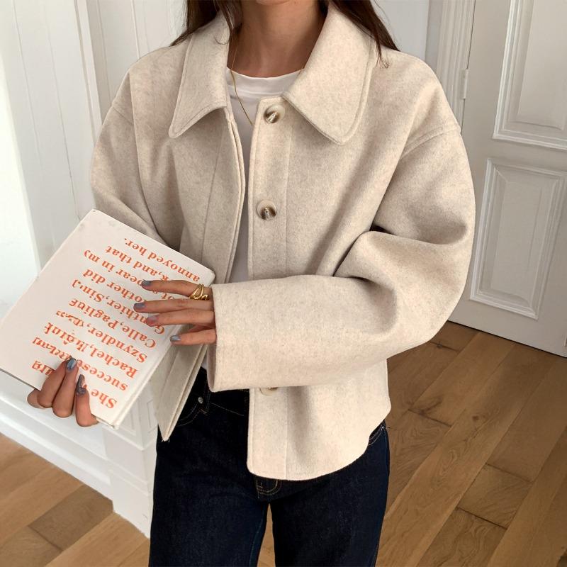 Simple and Comfortable Lady Lapel Casual Button Long Sleeve Jacket Top Coat