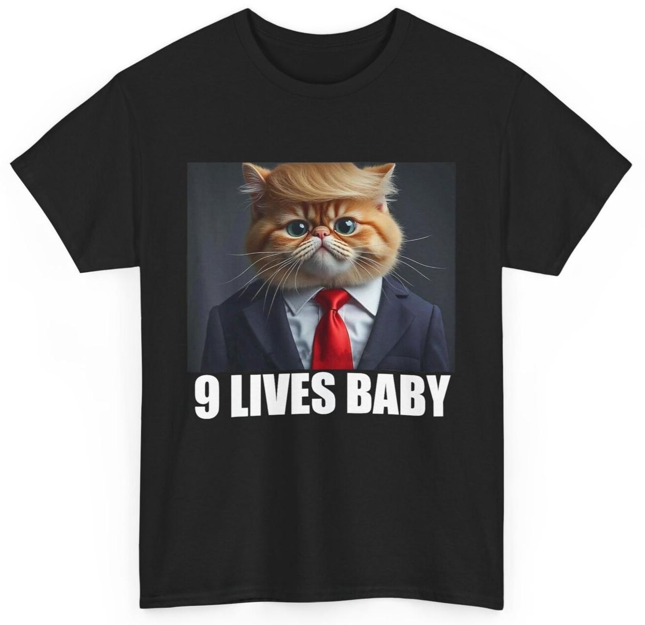 Funny Cat Trump 9 Lives Baby T-Shirt Mens Womens Tees Top S
