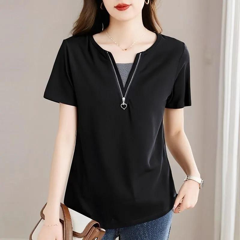 Summer New Plus Size Women's Half-sleeved Tops Loose and Comfortable Mid-length Short-sleeved T-shirt Mom Wear